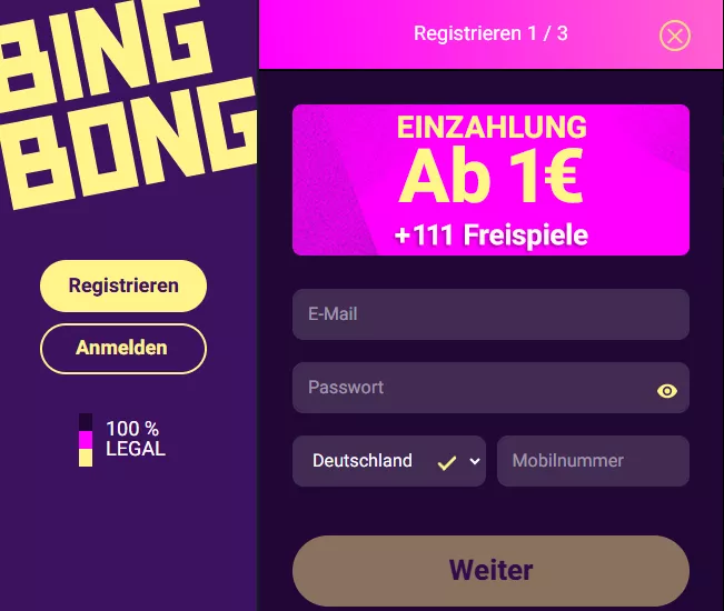 Bing Bong Casino Registrierung